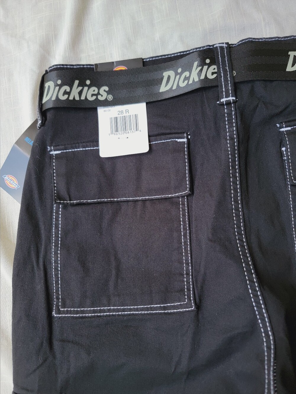 Dickies Black Cargo Pants White Contrast Stitching 90s Y2k Skater Styley Nwt 28 - Picture 11 of 15